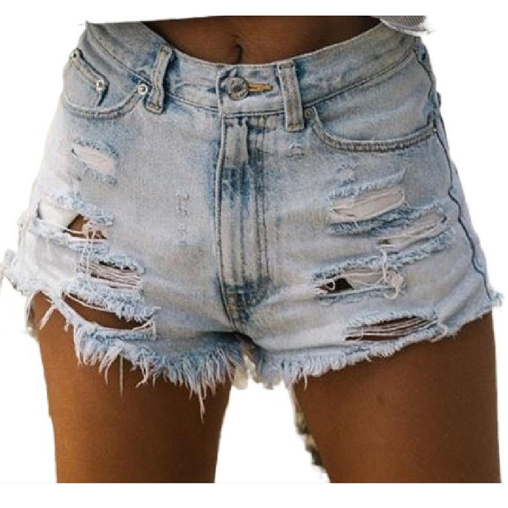 High Waist Distressed Denim Shorts for Women Frayed Hem Ripped Design Casual Summer Bottoms with Five Pocket Style