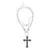 Dainty Punk Layering Necklace Chunky Thorn Clavicle Chain Pearl-Cross Pendant Choker Statement Necklace Festival Jewelry