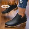 New Large Size Thick Heel Women's Short Leather Boots Pointed Thick Heel Rear Zipper and Ankle Boots Women's Short Boots
