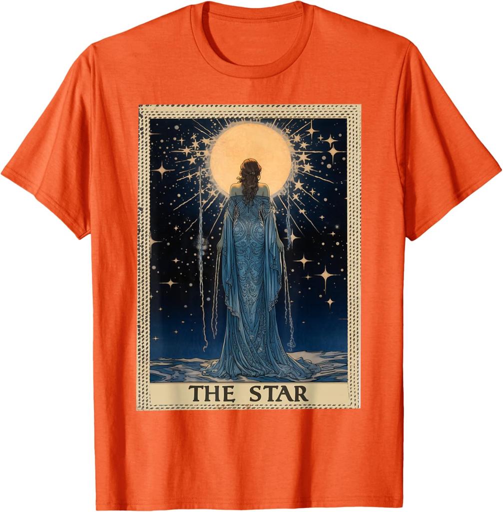 Das Stern Tarotkarten Grafik-T-Shirt Vintage-Stil Astrologie Himmlischer Druck Herren Kurzarm-T-Shirt