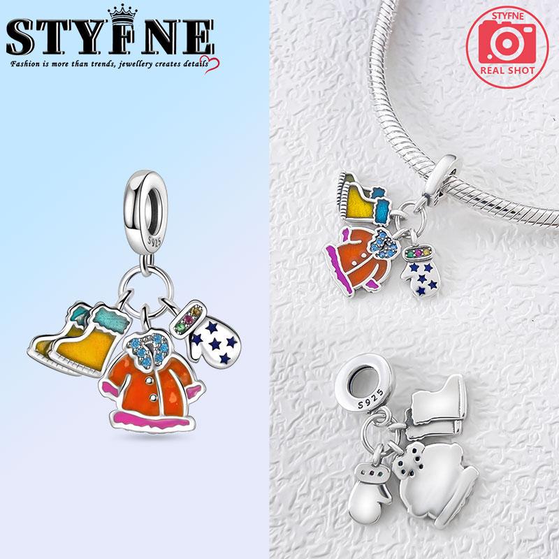 Copper Christmas Snowman House Tree Bells Charms Beads Pendant For Original Bracelet Woman Girl Jewelry