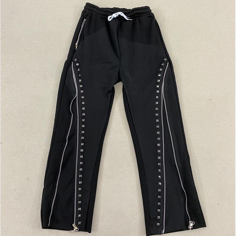 

Європейський та американський ранньовесняний трикотажний дизайн на блискавці вуличний стиль нішева мода вінтажні штани унісекс XL чорний