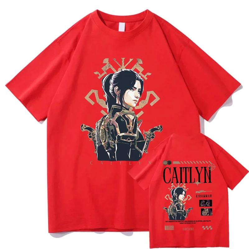 Arcane T-Shirt Caitlyn Kiram Unisex T-Shirts Rundhals Unisex Reine Baumwolle Mode Fans Kurzarmshirts Geschenk Vintage Streetwear Oberteile