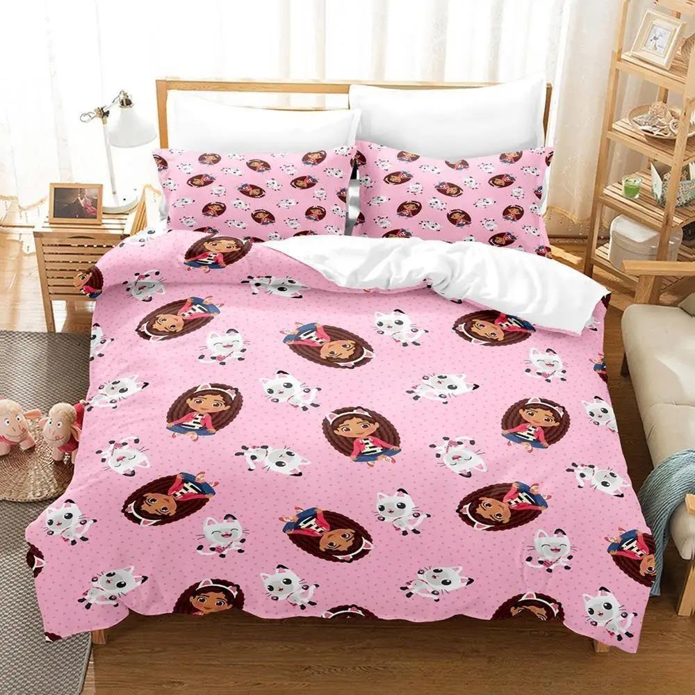 Gabbys Dollhouse Bedding Set Single Twin Full Queen King Size Bed Set Adult Kid Bedroom Duvet Cover Sets 3D Anime Bed Sheet Set
