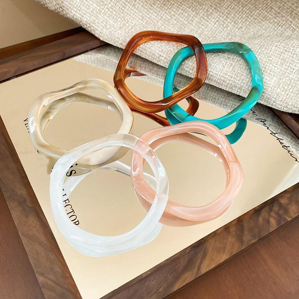 Minority Design Jelly Color Wide Bracelet Retro Geometric Irregular Bangle  Daily