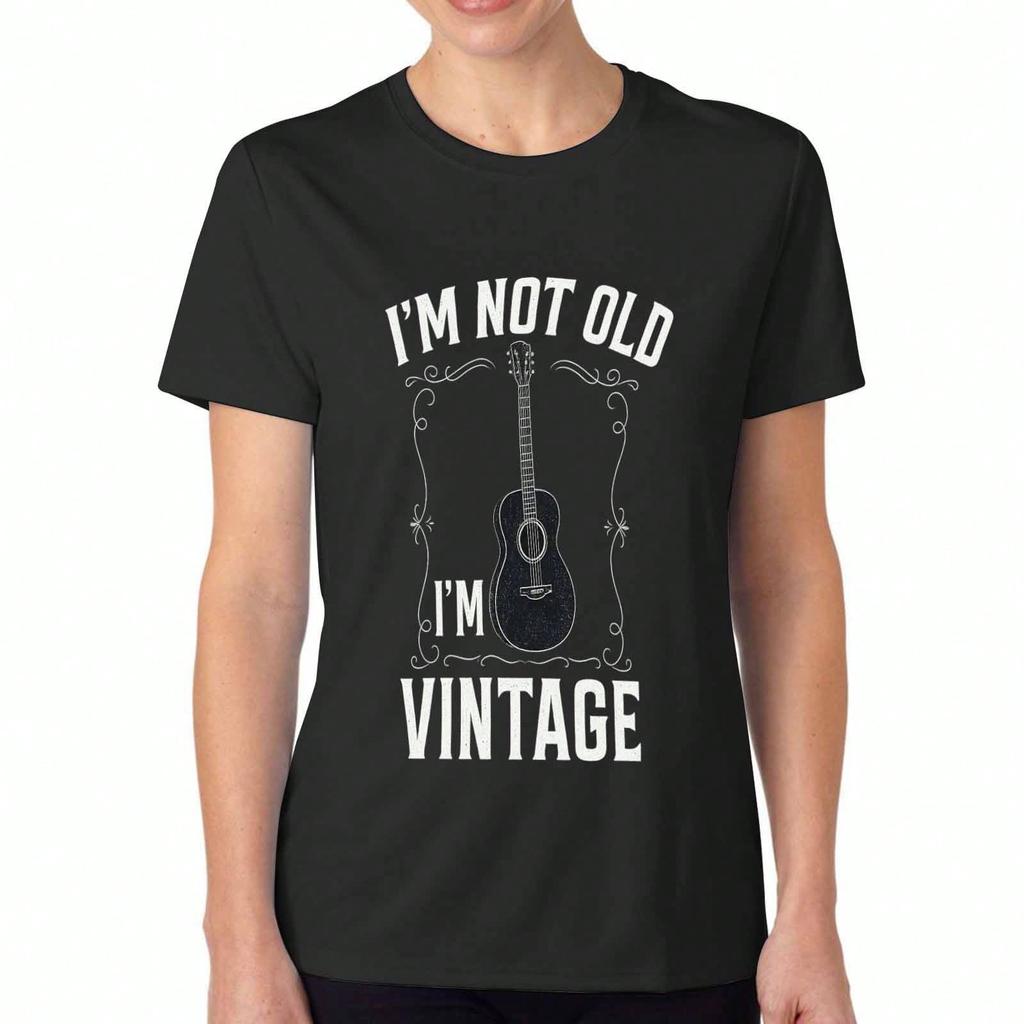 Vintage Guitar Women's Cotton T Shirt, Premium Cotton Graphic Print, Durable, Leisure And Fashionable, I'm Not Old, I'm Vintage, Stylish And Comfortab