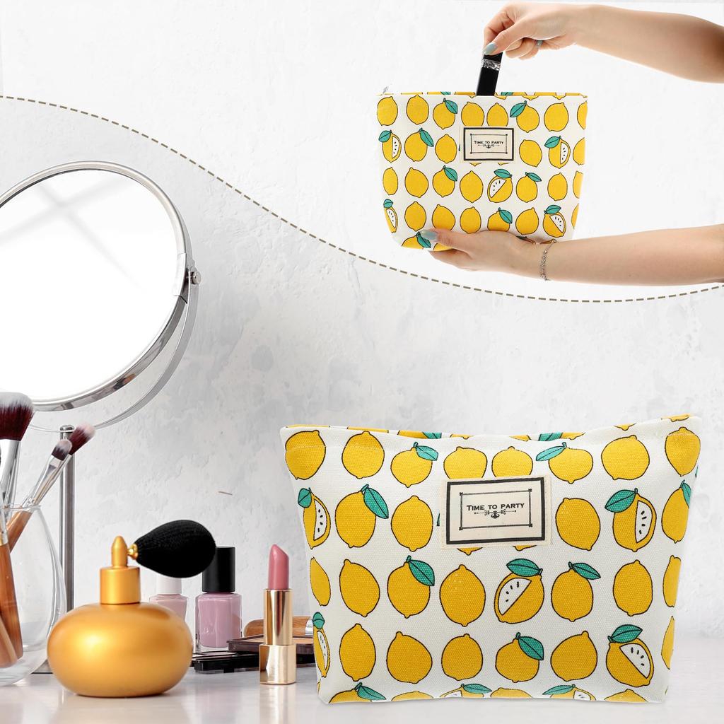 VOCOSTE Canvas Cosmetic Large Capacity Makeup Pouch for Coin and Yellow Pouch, Women, Purse, Foundation, Lipstick, Brushes,