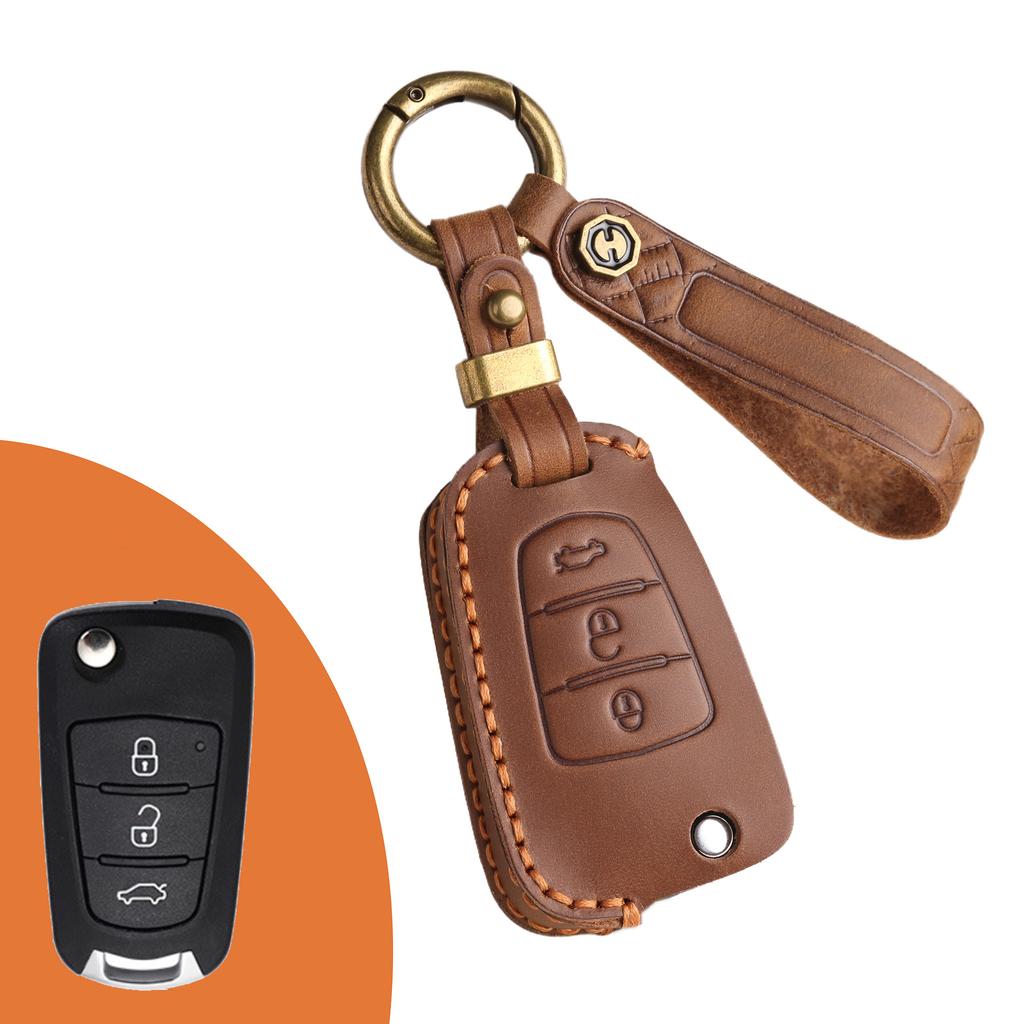 Leather key bag is suitable for hippocampus key cover folding special cowhide car key cover Crazy horse leather
