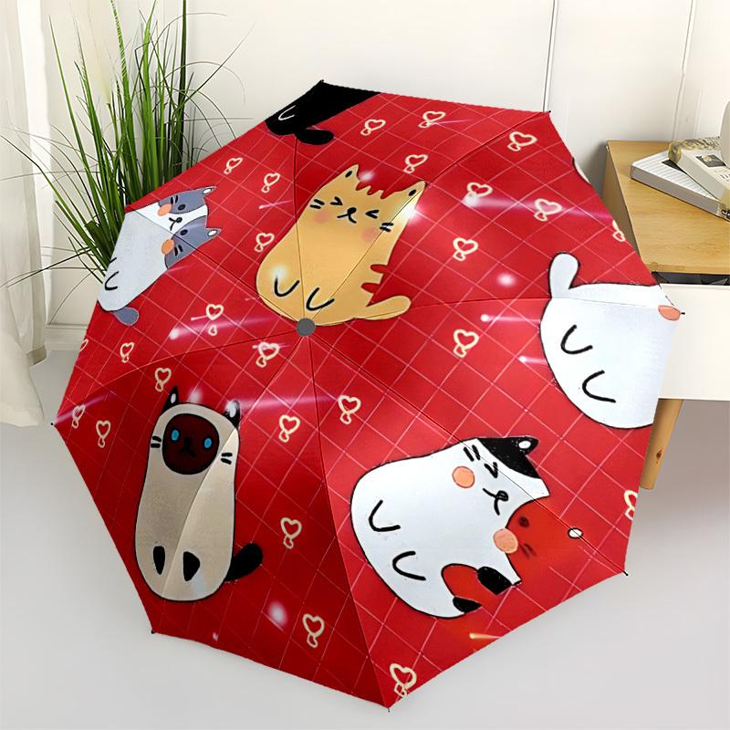 

1pc Cat stickers Automatic Opening and Closing Folding Umbrella with 8 Iron Ribs - Portable, Foldable for Travel yy251124087