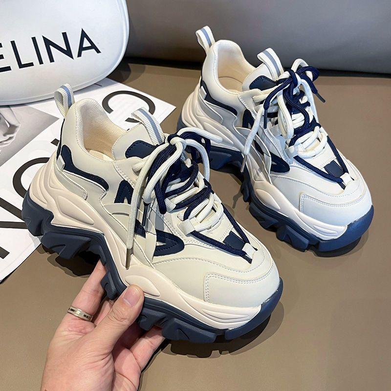 

Platform white shoes women s spring and autumn models 2025 new super migration versatile casual shoes heightening soft-soled dad shoes 35 синій