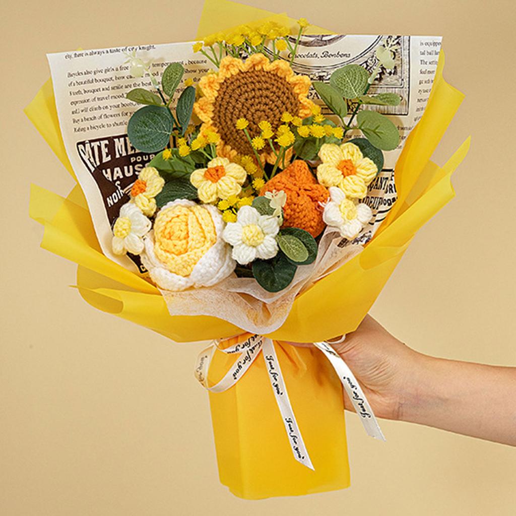 Crochet Flowers Gift Bouquet Knitting Flower Handmade Table Decoration for Home Decor Multifunctional Finished Product