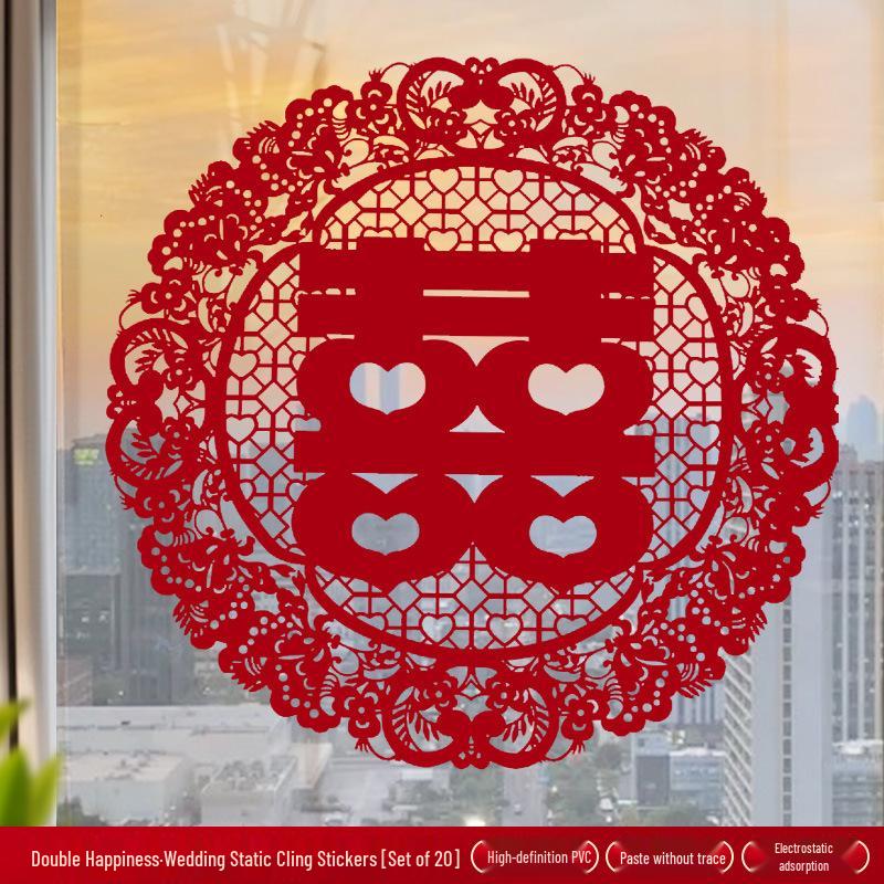 Double Happiness Wedding Static Cling Window Sticker for Room and Car Decoration