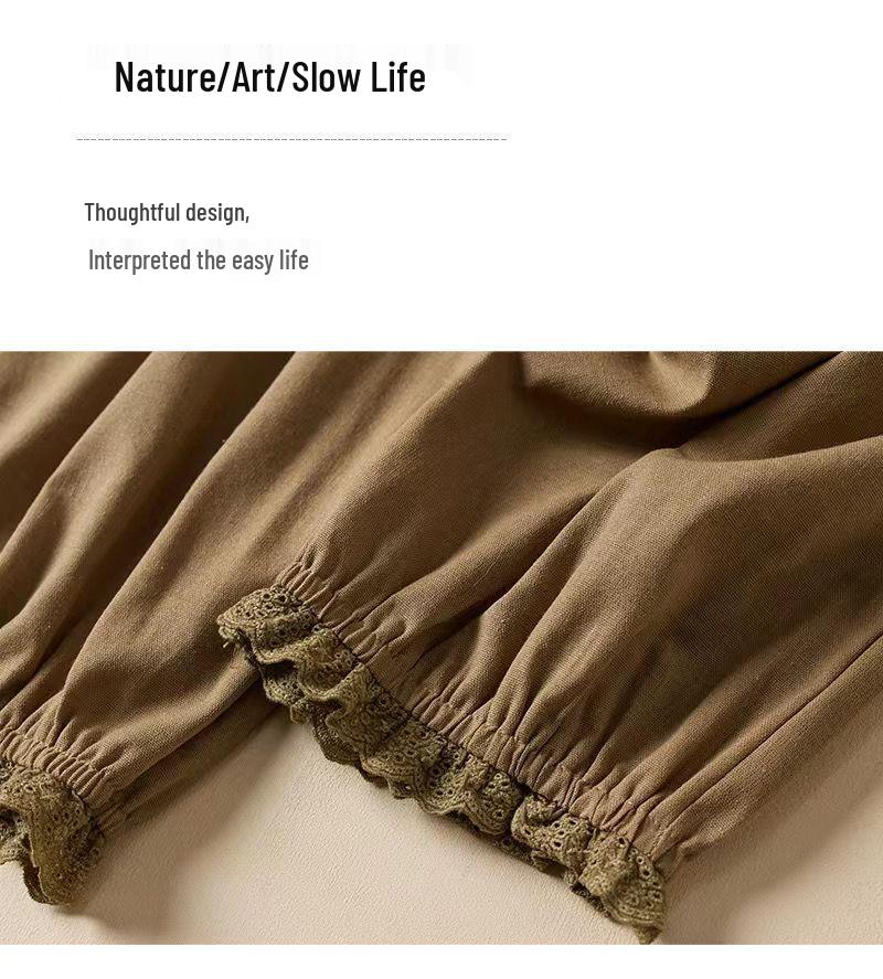 2023 Letní Dámské Mori Girl Lněné Vyšívané Krajkové Zkrácené Harémové Kalhoty - Volný Střih, Ležérní Styl