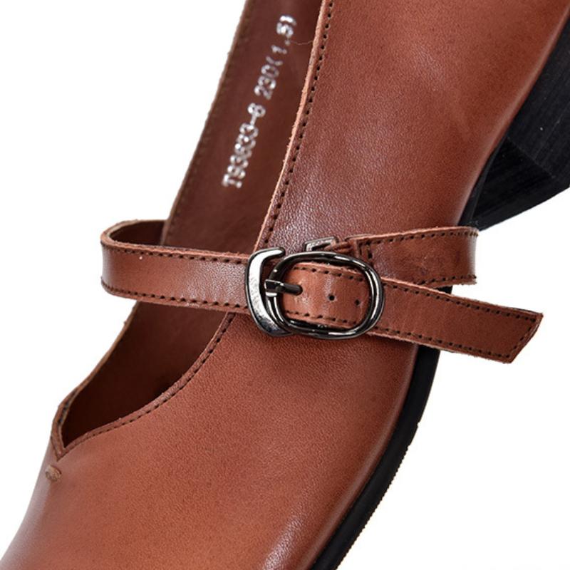 Johnature Buty Mary Jane w stylu retro. Damskie czółenka z prawdziwej skóry. Wszechstronne buty na niskim obcasie z okrągłym noskiem