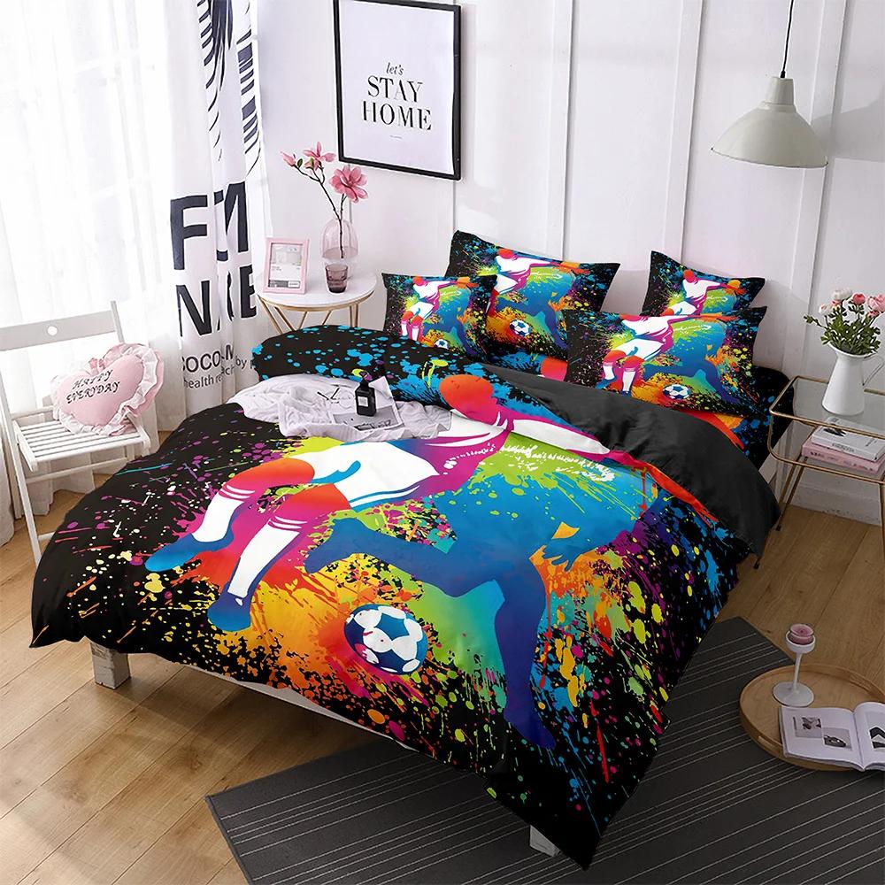 Football Comforter Cover Queen Size American Soccer Bedding Set Sports Games Duvet Cover Set for Boys Girls Teen for Living Room