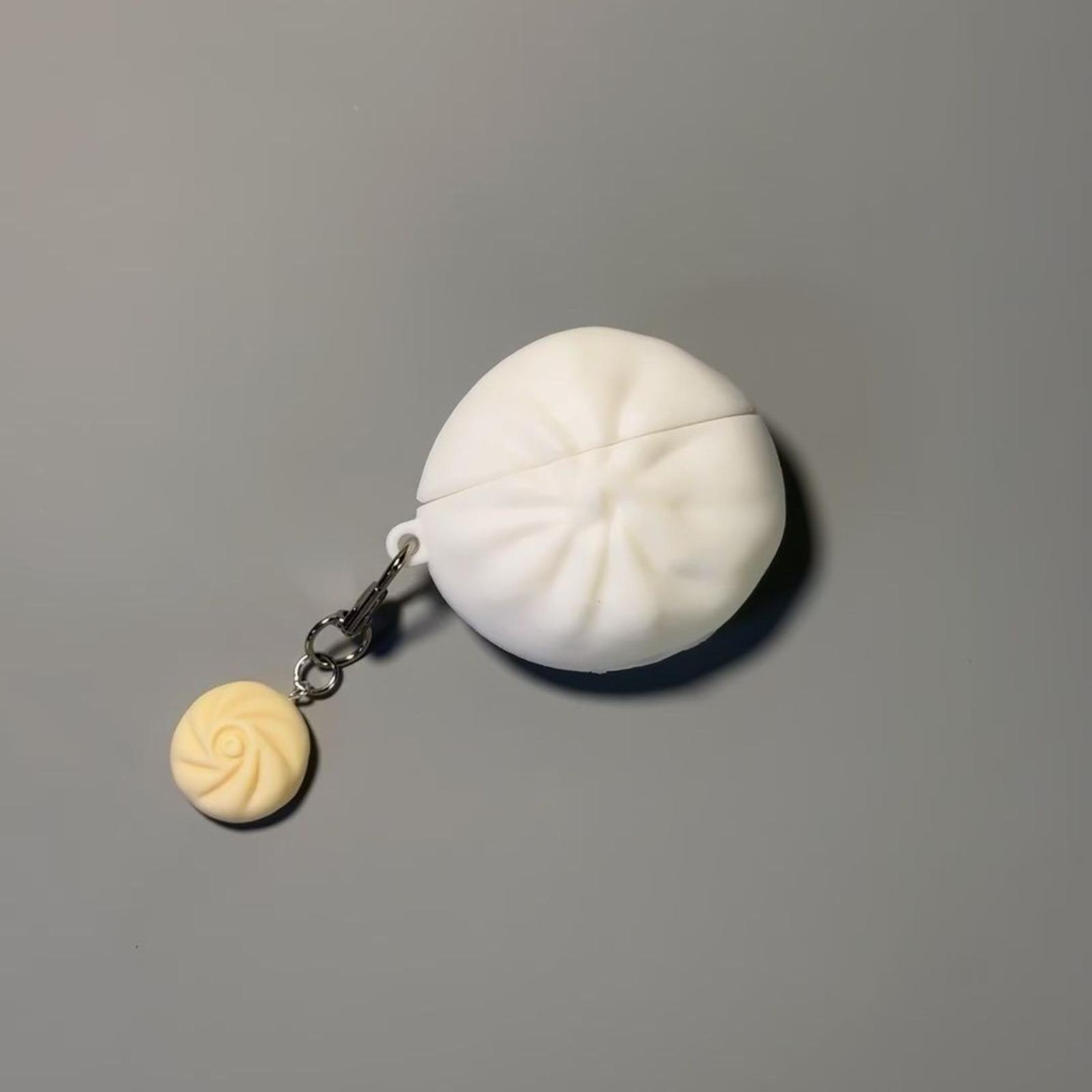 Protective Silicone Case for Wireless Earbuds Compatible with AirPods 3rd Generation Soft Cover with Dumpling Shape and Dumpling Pendant Keychain One Size белый