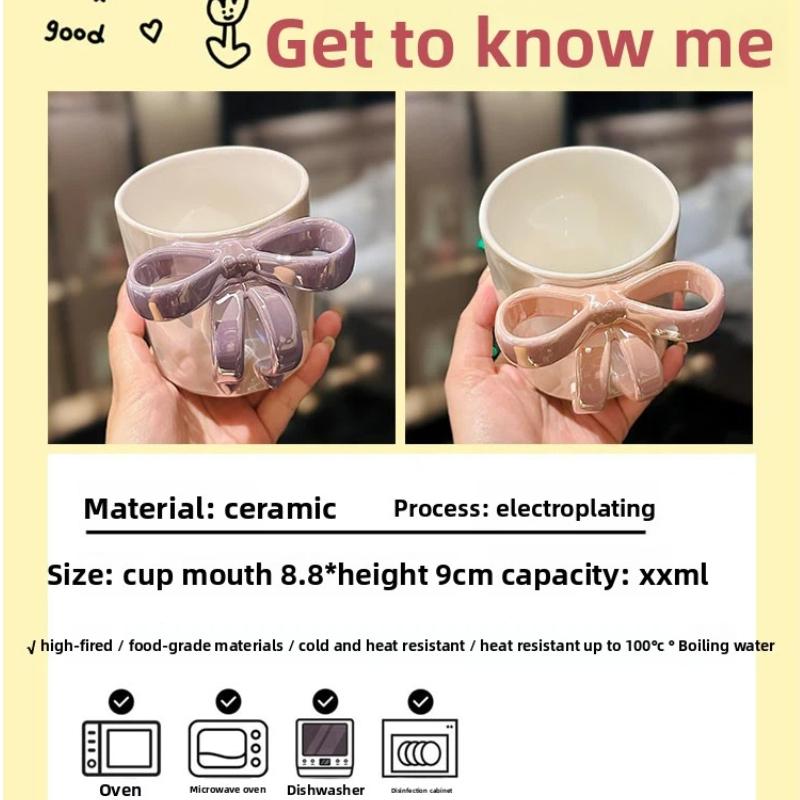 Korean Style Bow Handle Coffee Mug – Aesthetic Water Cup for Women and Girls