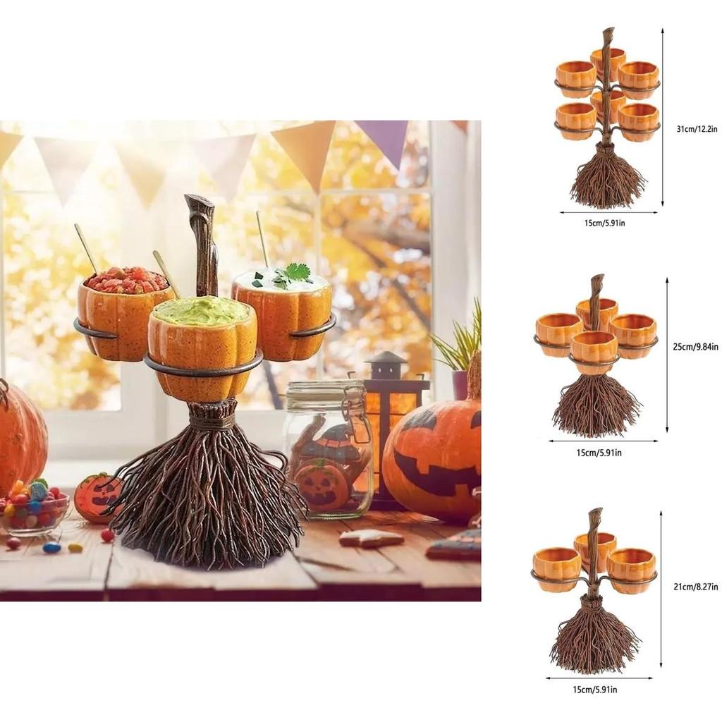 Delightful Resin Pumpkin Cup And Broom Display Accessories Perfect For Halloween Celebrations