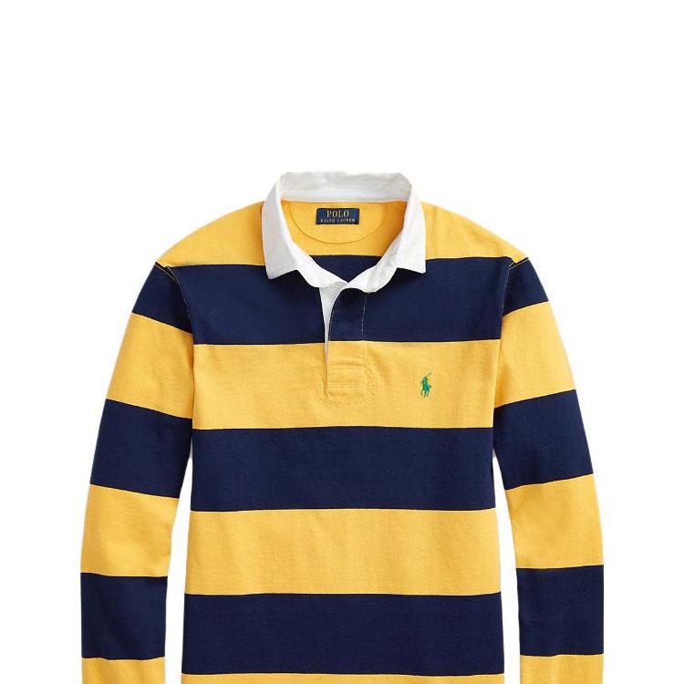 Polo Ralph Lauren SS23 Striped Detail Pullover Long Sleeve Polo Shirt Men tops Yellow Navy-Blue MNPOKNI16822768-700