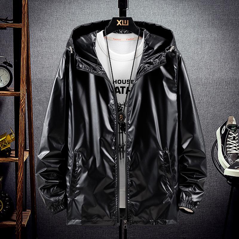 Men's Plus Size Shiny Silver Hooded Jacket - Handsome Spring/Autumn Fashion Coat