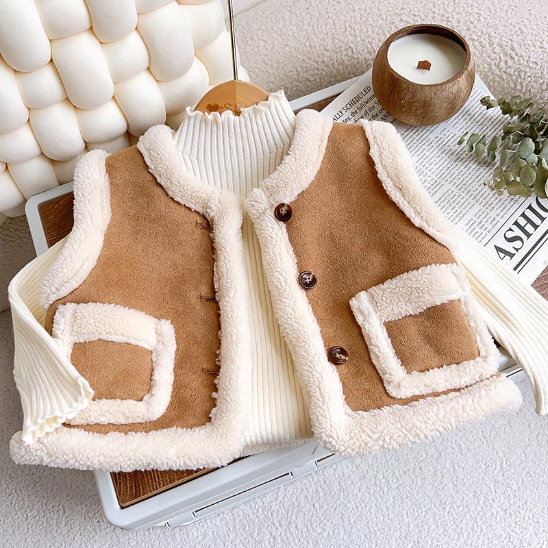 Stylowy Zimowy Polarowy Kamizelka dla Dziewczynek z Dużymi Kieszeniami - TW103