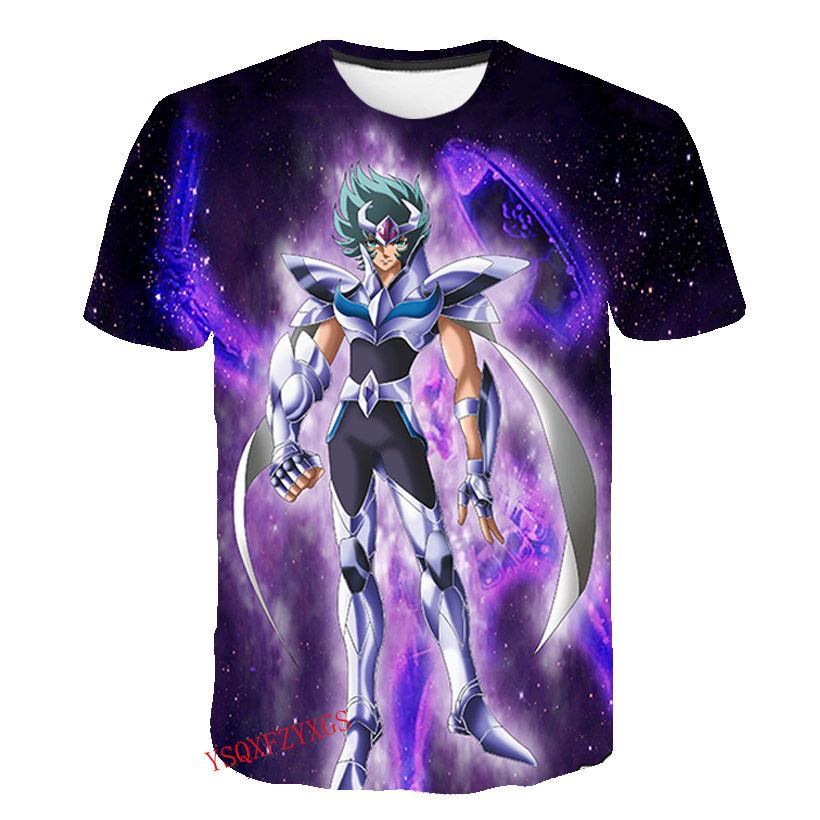 Verão Cavaleiro de Ouro Novo 3D Estampa Harajuku HD Masculino Gola Redonda Manga Curta Moda Infantil Camiseta Desenho Animado Top Casual