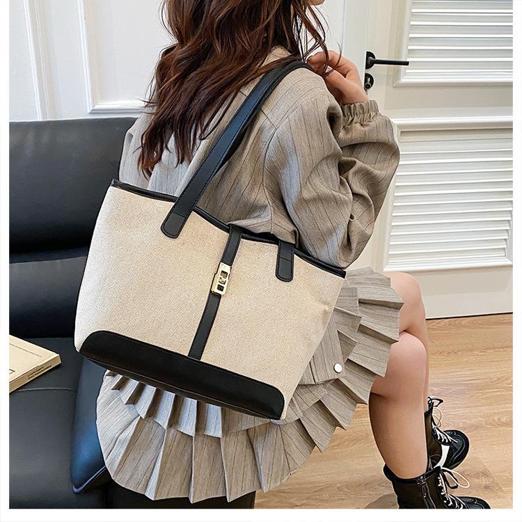 Women's Faux Leather Tote Bag Large Capacity Patchwork Shoulder Work Bag Stylish Office Handbag