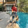 Trendy Summer Vintage Wide Leg Loose Straight Slimming Cropped Capri Denim Pants For Women Versatile AllMatch Casual Capri Trousers