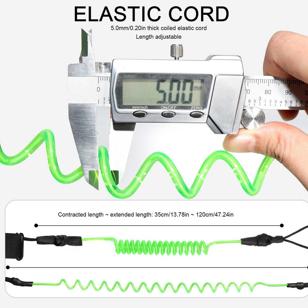 Coiled Bodyboard Leash 5mm TPU Coiled Surfing Wrist Leash with Hook-and-Loop Wrist Strap & Quick-Release Pull Tab