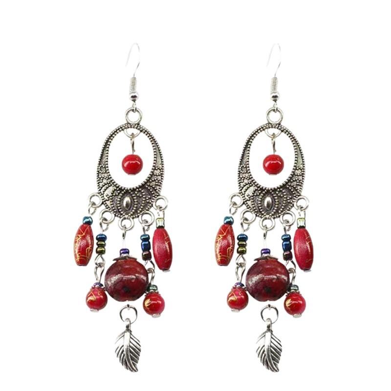 Vintage New Chinese Bohemian Turquoise Tassel Long Earrings Ethnic Vacation Accessories For Women