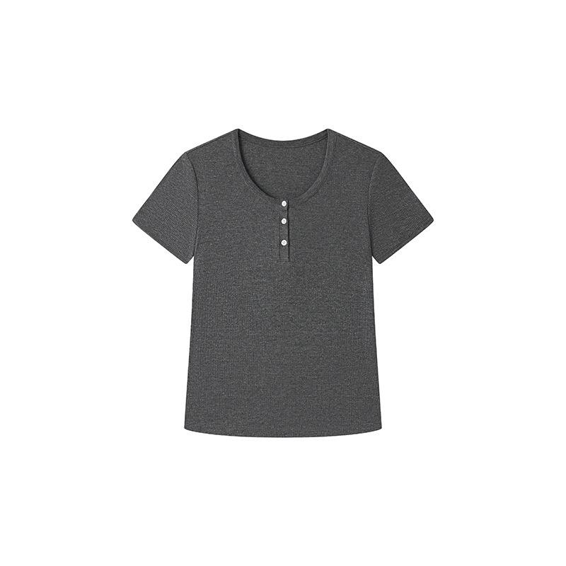 Summer Tencel Acetate Linen Short-Sleeve Women's New Knitted Slim-Fit Top