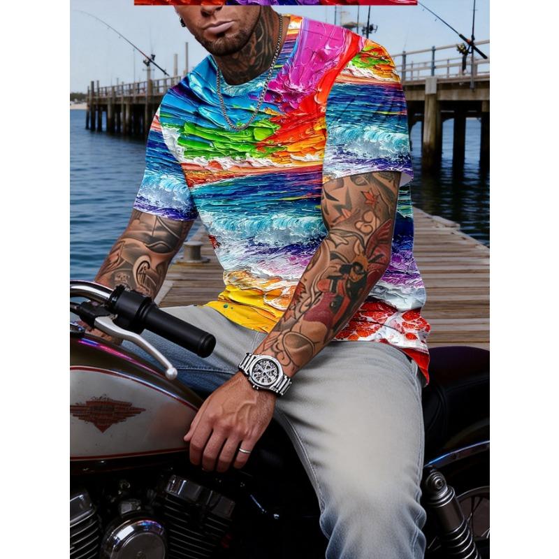 Colorful Waves and Sunset - Breathable Soft Crew Neck Short Sleeve T-Shirt 2XL
