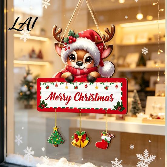 Christmas Gift for Friends Winter Wooden Hanging Sign Elk Snowman Decorative Plaque Indoor Festive Wall Crafts Door Sign Holiday Party Home