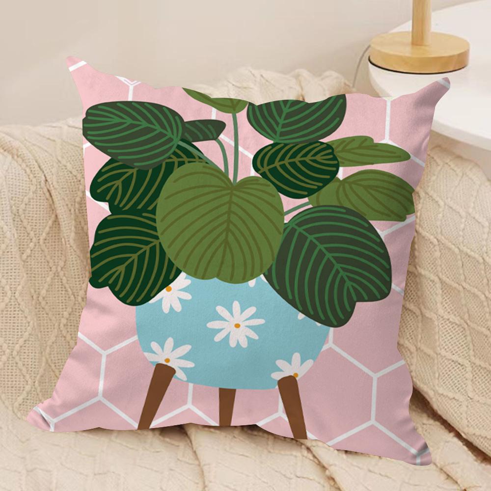Botanical House Cushion Cover Soft Plush Fabric DoubleSided Printed Sofa Cushion Cover for All Seasons Home Decor Gift