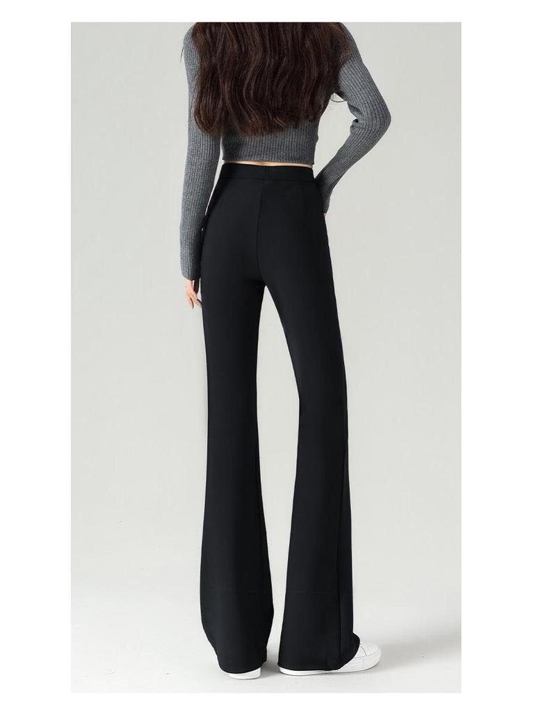 Women's High-Waisted Black Flare Pants - Slim Fit, Stretch, Petite Size, Spring/Autumn 2026 Collection