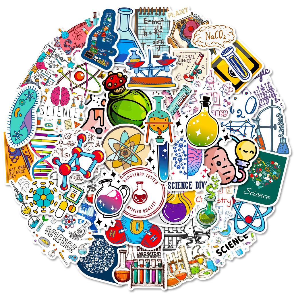 50 Vzdělávacích nálepek pro vědeckou laboratoř Láhev na vodu Vodní pohár Zápisník Skateboard Kufr Vodotěsné Graffiti nálepky