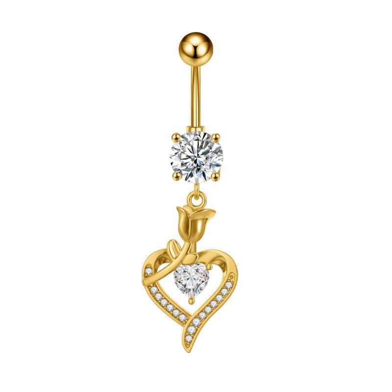 Butterfly Zircon Belly Button Rings Stainless Steel Heart Pendant Navel Piercing Barbell For Women Belly Ring Beach Jewelry