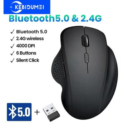 Mouse sem fio com receptor USB 6 botões Bluetooth 5.0 Mouse 2.4Ghz 1600DPI silencioso Mouse sem fio para Mackbook PC Laptop Acessórios