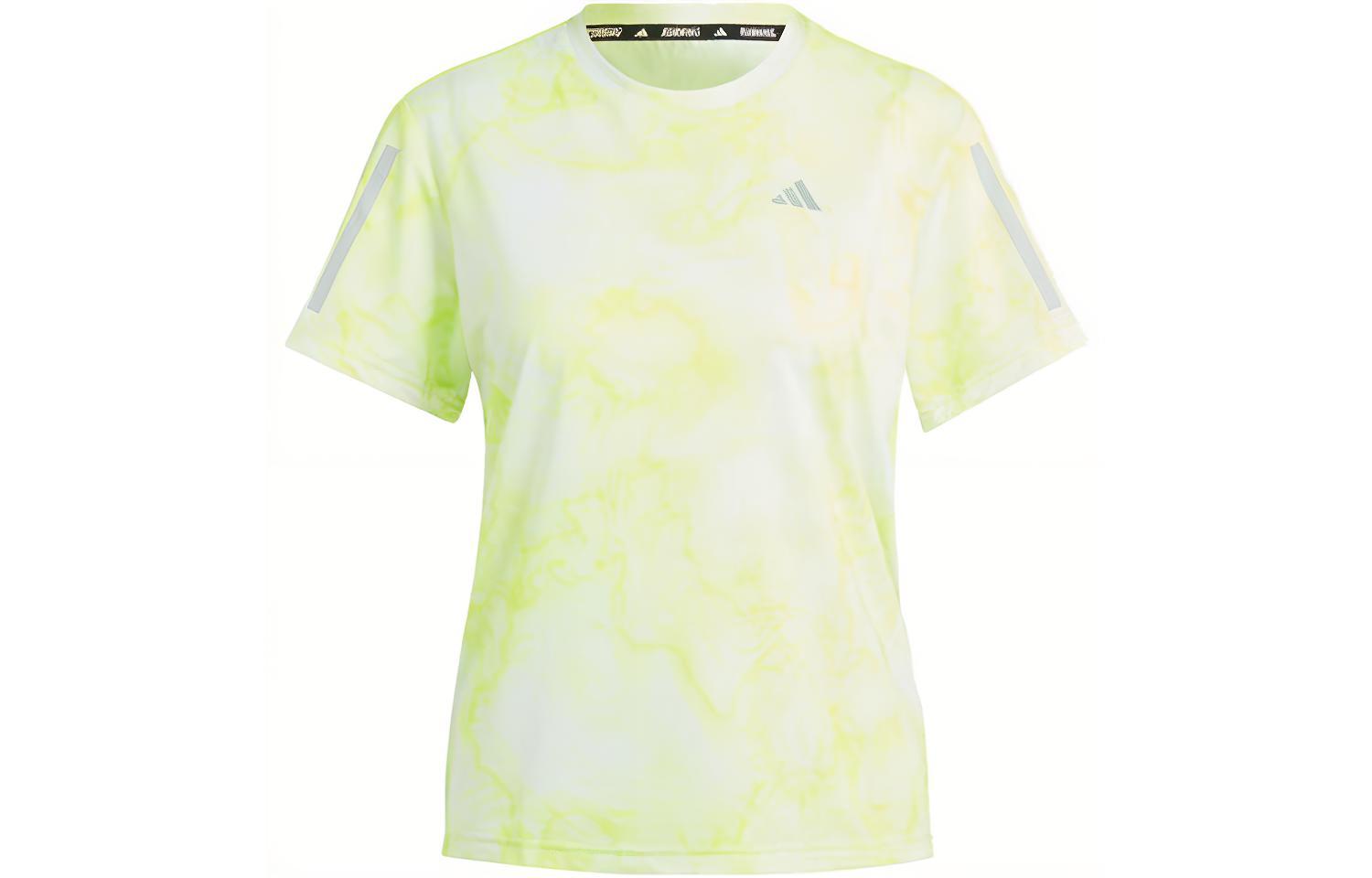 Adidas ALLOVER PRINT Running T Shirts Women s Bright Lemon Crew Neck Moderate Straight Fit IL1663 S
