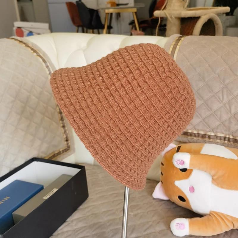 New Winter Hat Ins Wind Japanese Bucket Hats Korean Version Cute Knitted Hats Wool Bucket Hat For Women Mother Mum Gift