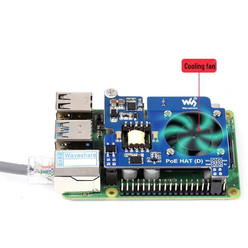 Raspberry Pi 4B/3B+ PoE Ethernet Expansion Board with Cooling Fan and 802.3af Isolation.