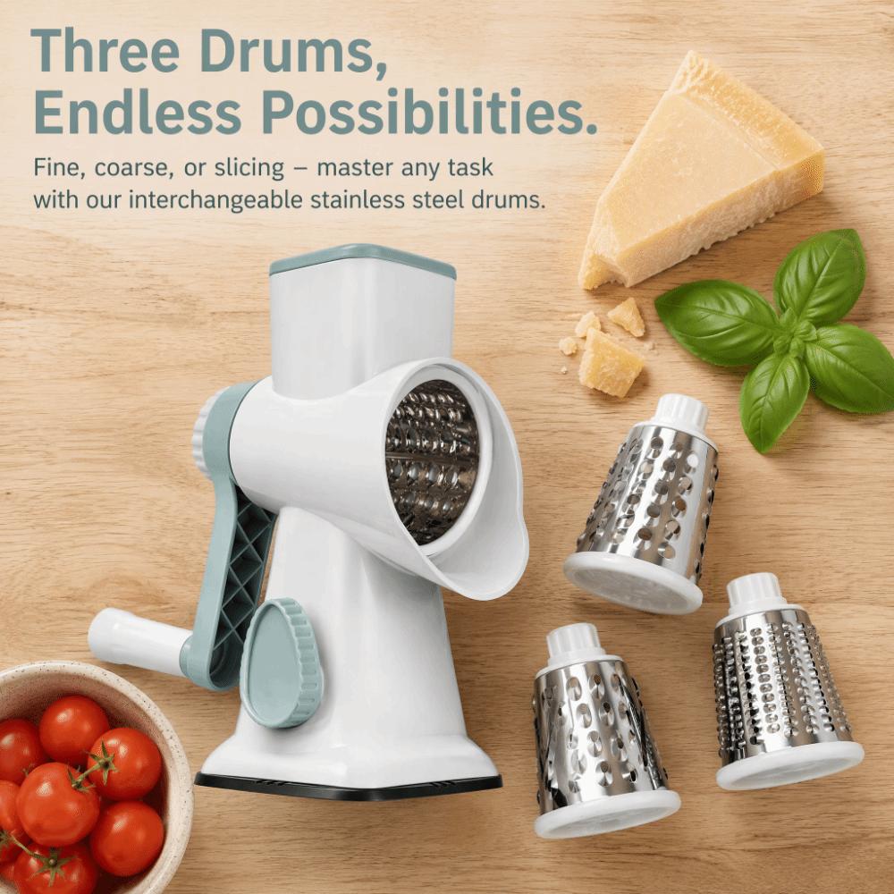 3 Sharp Drums Rotary Cheese Grater 3 in 1 Vegetable Shredder Peanut Nuts Grinder Garlic Potato