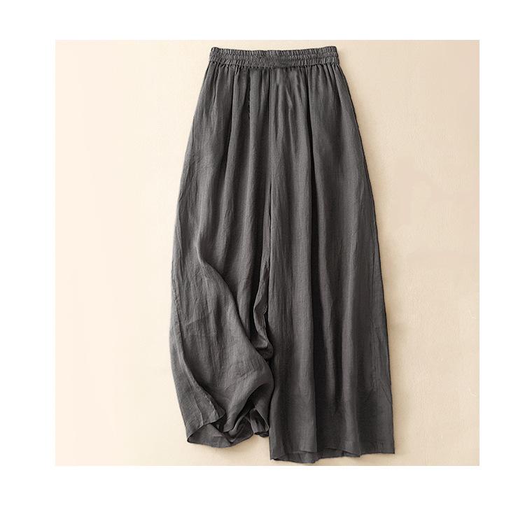 Women's Casual Wide-Leg Elastic Waist Pants - Cotton Linen Double Layer 
