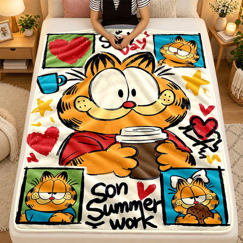 Flannel BlanketGarfield cartoon Warm Soft Throw Blanket for Indoor Sofa Bed Living Room Use