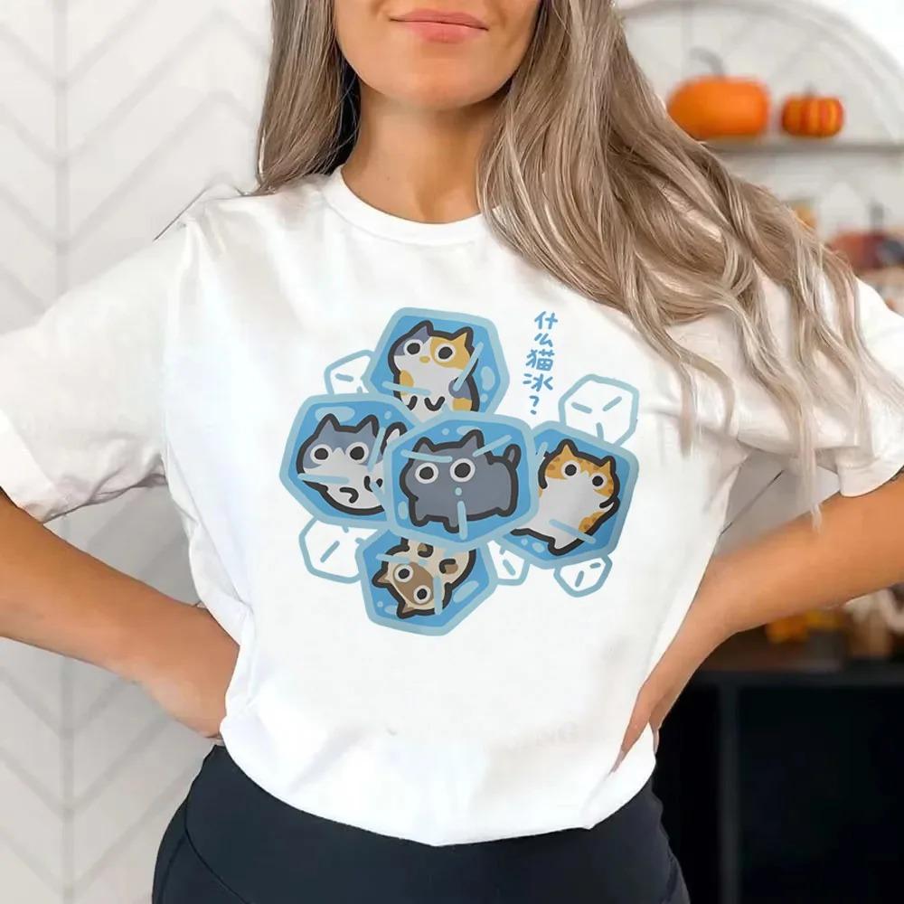What Cat Ice Is Funny Fun Cat T Shirt Summer Pure Loose Gray Short Sleeved T-shirt Men Women Tees Couple Tops