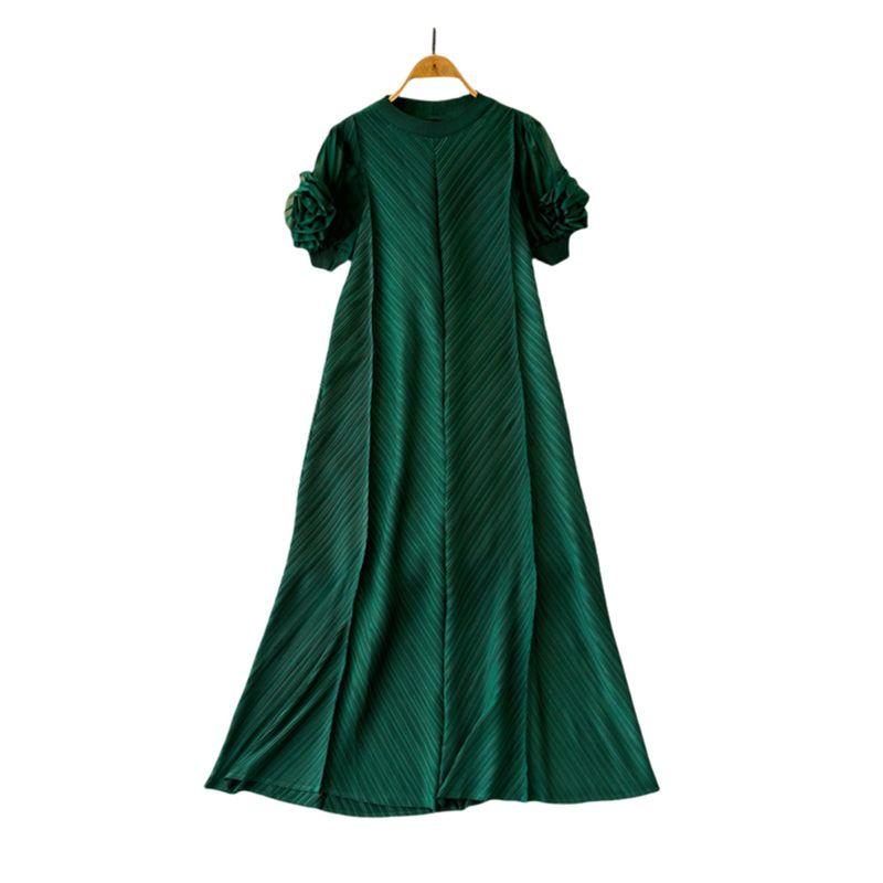 Sanzhai Ruched Fancy Dress Women's Plate Flower Loose Slim Looking French Plus Size Dress Elegance Elegant Long Dress