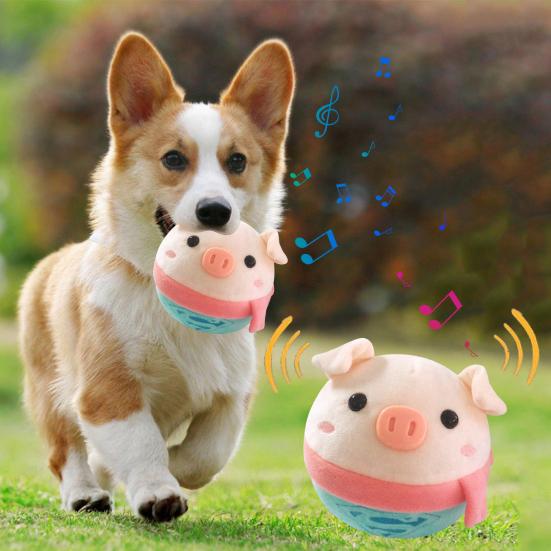 Yousheng 1 Set Pet Toy Interactive Moving Pet Plush Toy Set Cartoon Pig Shape Talking Squeaky Electronic Dogs Ball Toy Pet
