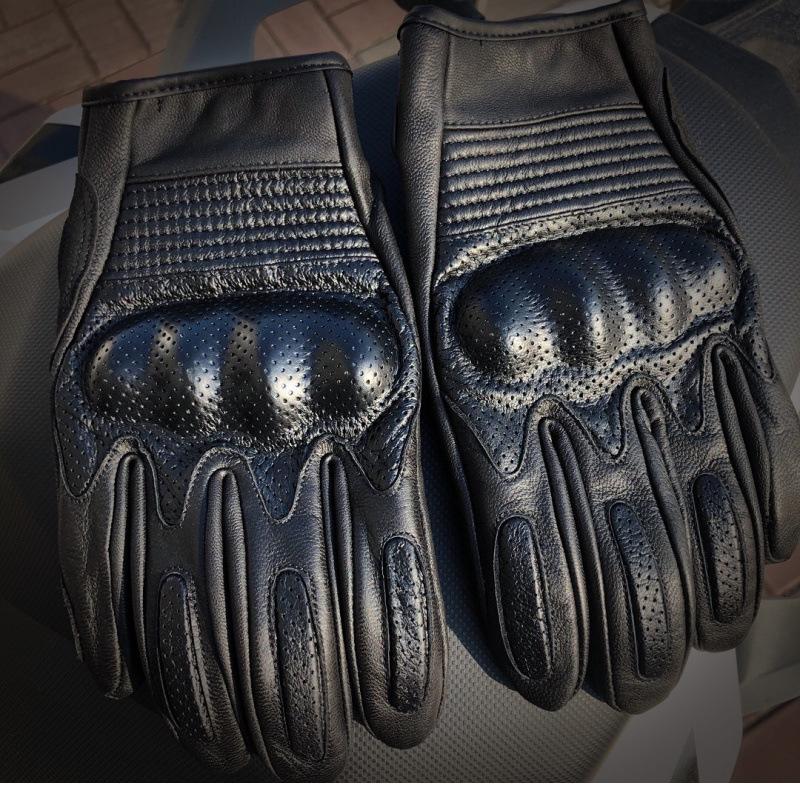 Motorcycle Leather Gloves Men and Women Riding Harley Goat Leather Motorcycle Rider Riding Full Finger Leather Gloves