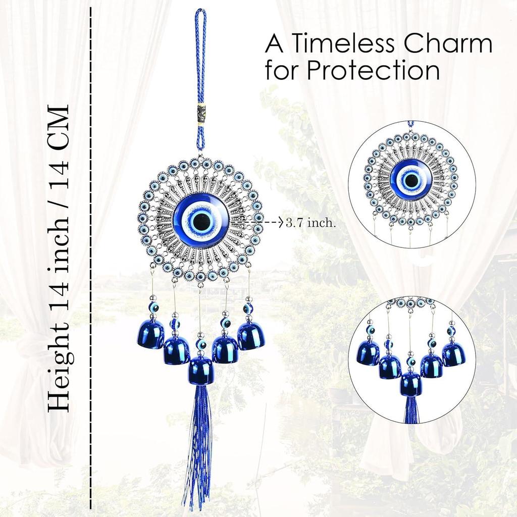 5 Bells Wind Chimes for Positive Energy & Protection | Evil Eye Hanging Decor for Home, Balcony & Office | Wind Charm for Good Luck
