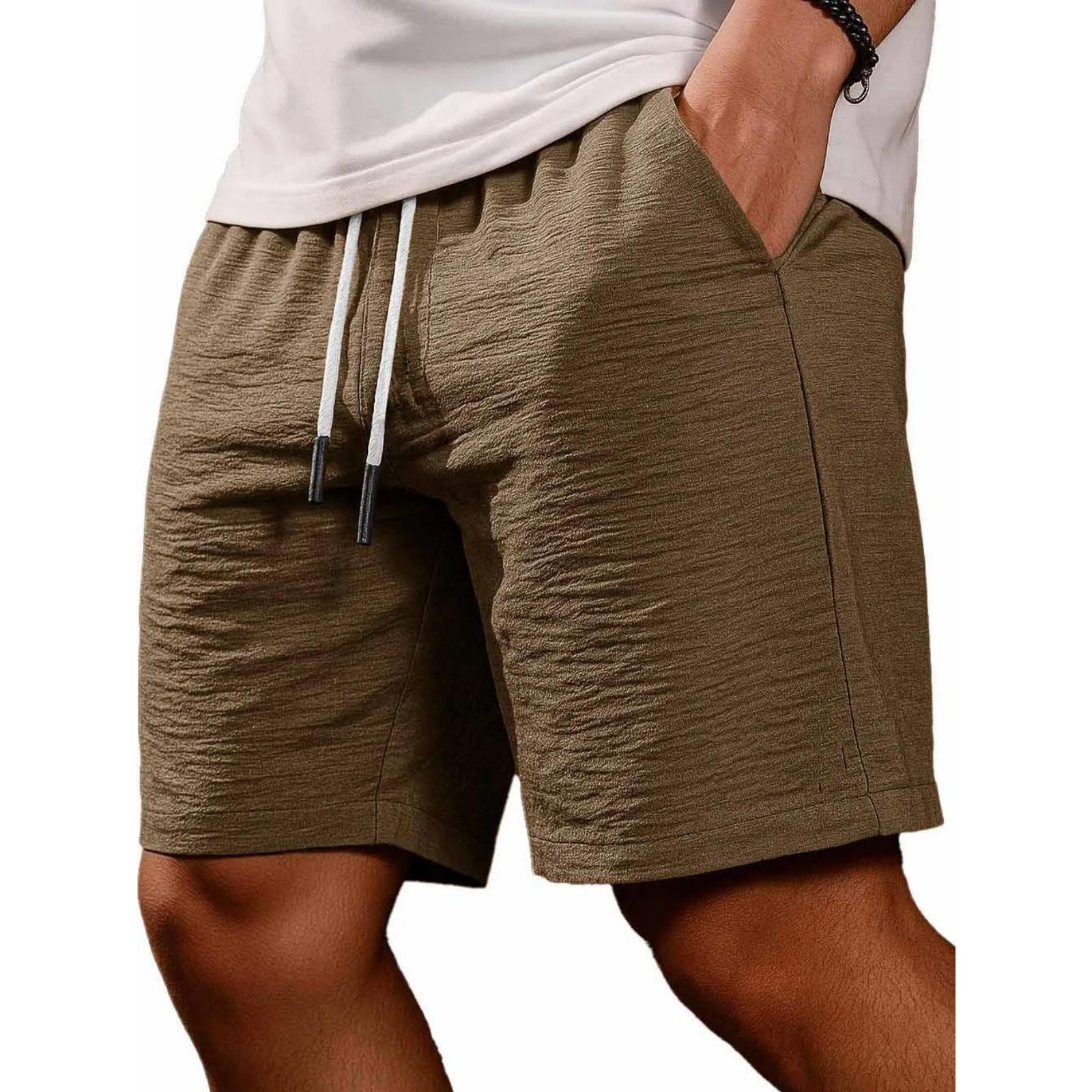 

Mens Drawstring Waist Casual Shorts with Fabric Relaxed Fit Above Knee Length for Daily Wear XXL коричневый